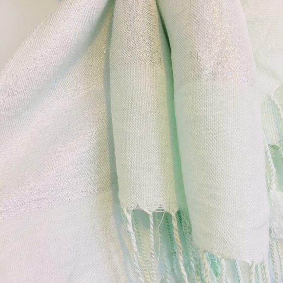 Light Turquoise Shimmery Scarf with Tassels - Picture 2 of 5